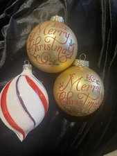 3 Glass Christmas Tree Ornaments. 1 Gold Has Wear On Back Whimsical