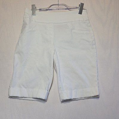 Ruby Rd Petite White Pull On Bermuda Shorts Stretch Cuffed Pockets