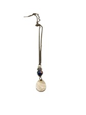 Mother of Pearl Drop Pendant Necklace Blue Iridescent Bead Accent Elegant