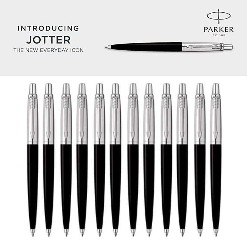 80 X Parker Jotter Standard Black Barrel Chrome Clip Ballpens, Blue Ink
