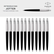 80 X Parker Jotter Standard Black Barrel Chrome Clip Ballpens, Blue Ink