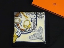 HERMES Silk Scarf Etriers Carre 45 Francoise de la Perriere Tags mint gift