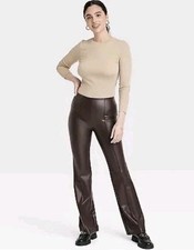 Women's High-Rise PullOn Flare Pants - A New Day Leather Pants New W Tag 416-25