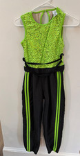 Neon Green  Black Weissman LC Dance Costume With Sequin Bodice  Striped Pants