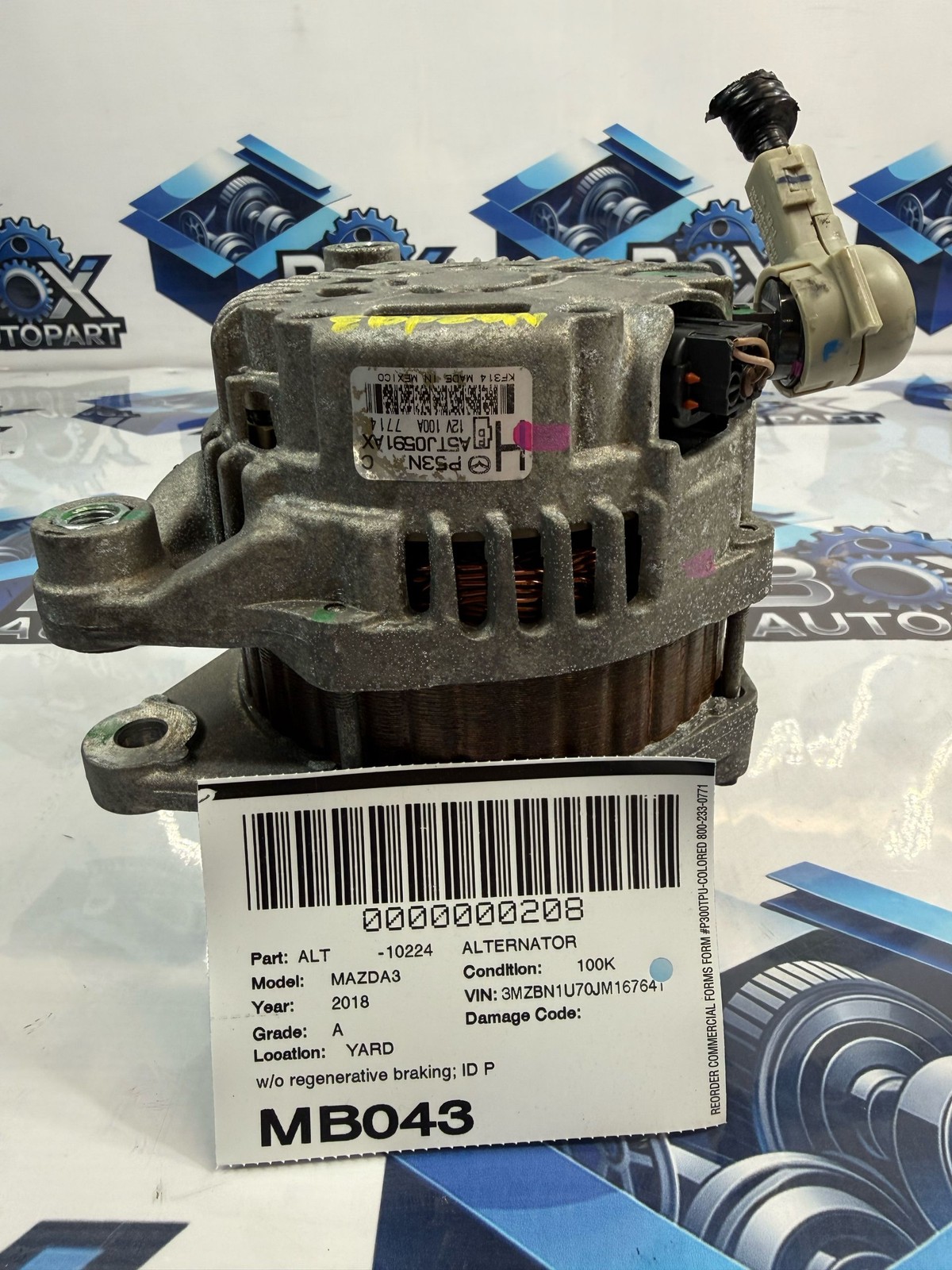 2018 MAZDA 3 Alternator OEM P53N18300C