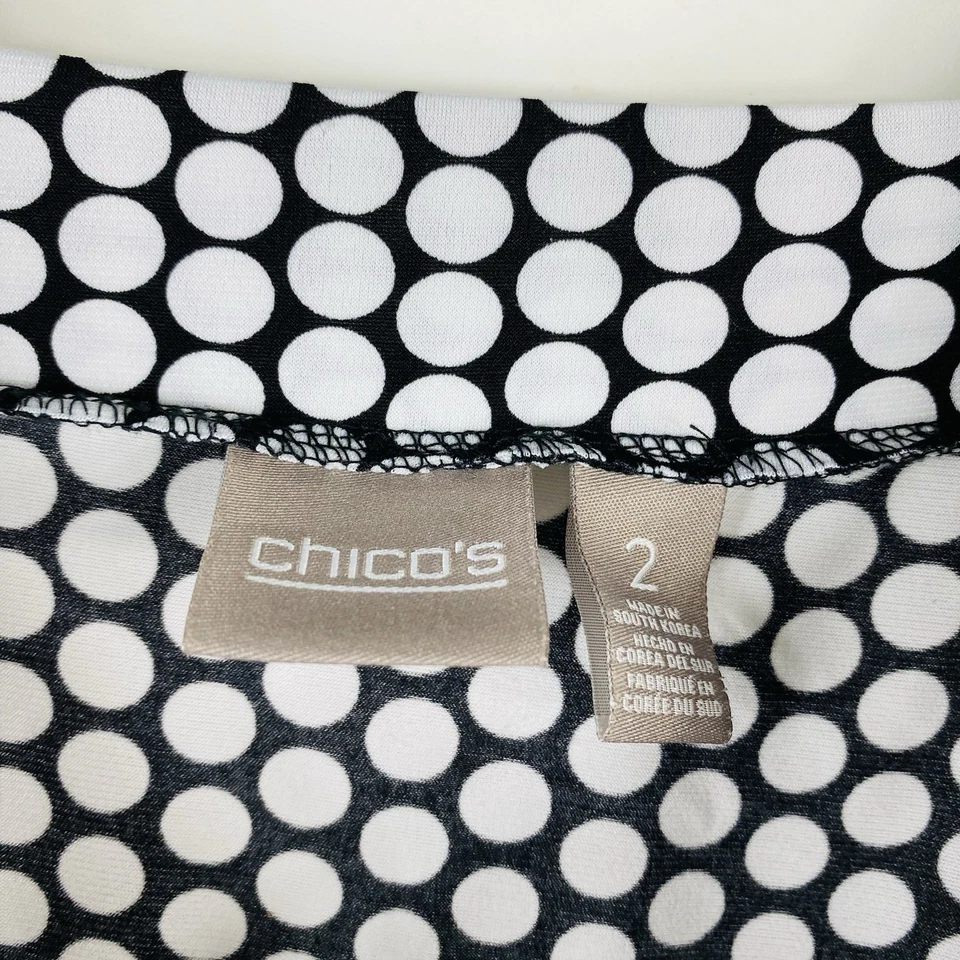 Blusa Top Chico's Talla Grande 12 2 Lunares Hombro Frío Negro Blanco Foto 3 de 4