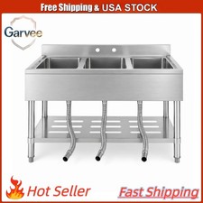 3-Compartment Commercial Kitchen Sink, Freestanding Stainless Steel Utility
