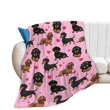 Pink Dachshund Dog Throw Blanket 40x50 Cute Soft Plush Flannel for Girls