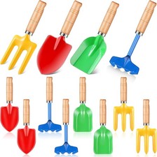 12 Pcs 8" Kids Gardening Tools Metal Beach Sandbox Digging Toys W/ Wooden Handle
