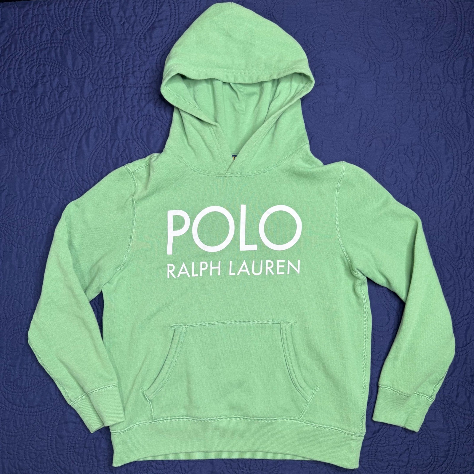 Polo Ralph Lauren Kids Green Logo Fleece Hoodie Sweatshirt Boys Large 14-16