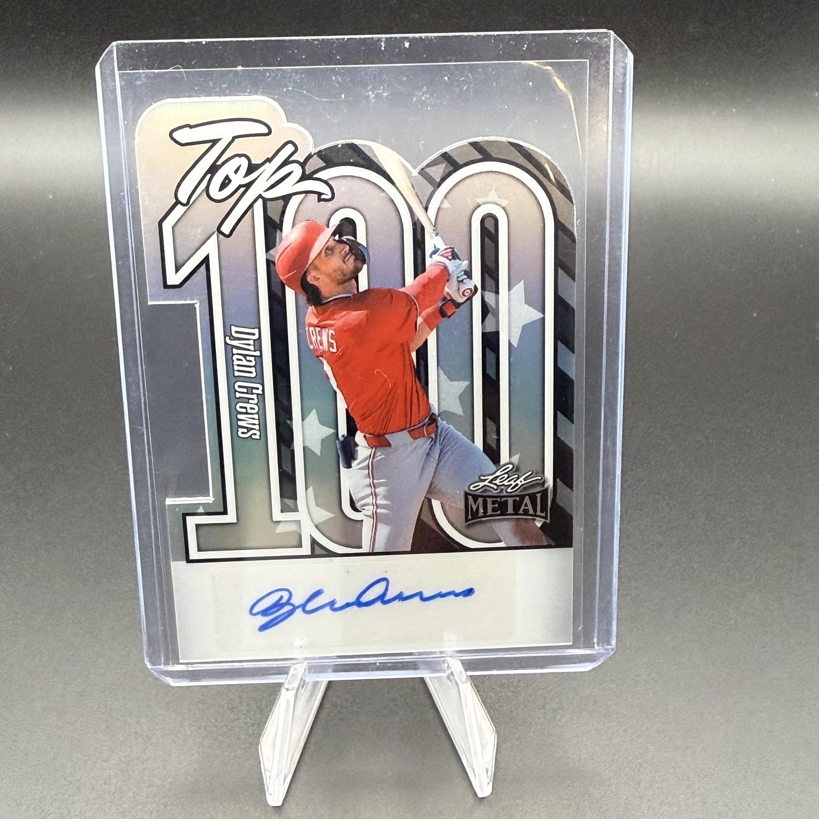 2025 Leaf Metal #T-DC1 Dylan Crews Top 100 Prismatic Silver Auto #/35