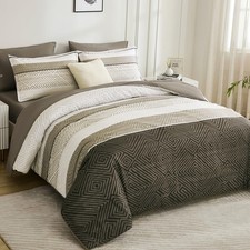 Drucon Comforter Set Queen Size 7 Piece Bed in a Bag Brown Queen,