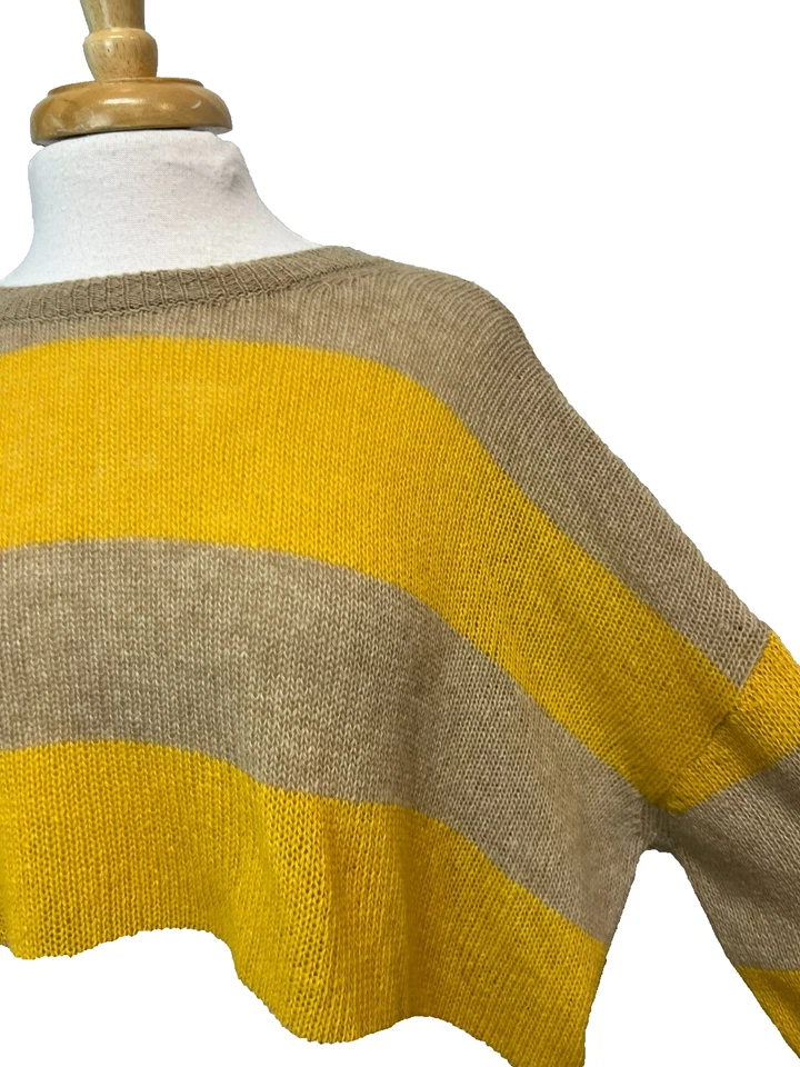 NUEVO Suéter Marni Espalda Abierta Lana Cachemira Tostado Dorado Rayas Corbata Trasera Manga Larga L Foto 4 de 4