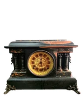 Antique Seth Thomas Mantel Clock with Ornate Dial Wooden Adamantine Case UNTSTED