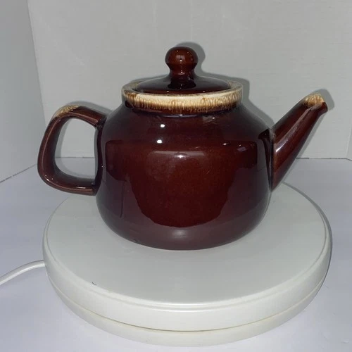 Vintage McCoy Pottery Brown Drip Tea Pot # 163 With Lid Ceramic 5" NEVER USED