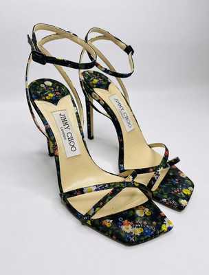 Jimmy Choo METZ 100 Ditsy Printed Silk Multi color strap Heel Women's 37 US 7