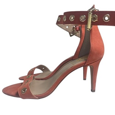 VINCE CAMUTO Calisa 9M Orange Leather Grommet Studded Ankle Strappy Heels Shoes