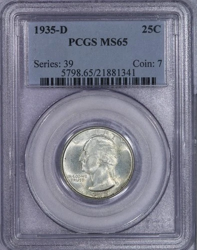 1935-D Washington Quarter 25C PCGS MS65 - Sweet original coin Old holder!