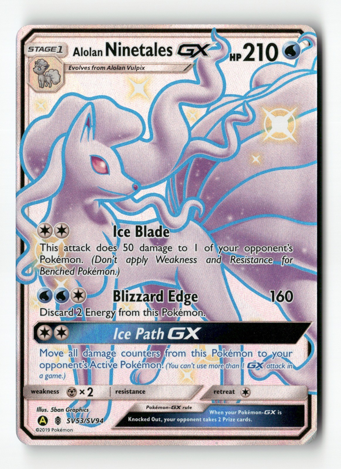 Alolan Ninetales GX Holo Hidden Fates: Shiny Vault SV53/SV94 LP Pokémon TCG