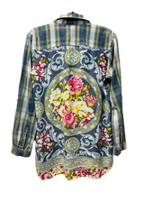 Aratta Silent Gourney L Plaid Shirt Mixed Media Boho Artsy Fairy Renaissance Y2K