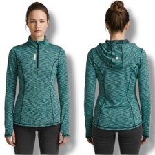 Reebok Slim Fit Top Women s S Teal Black Space Dye Half-Zip Athletic Hoodie