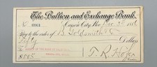 1886 Carson City Nevada Bullion & Exchange Bank Check B Goldsmith TR Hofer Sign