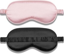 Silk Sleep Mask Set of 2 Blush Pink Black Adjustable