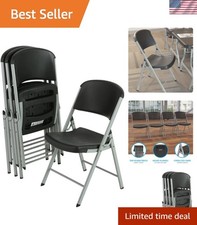 80407 Commercial Grade Folding Chairs, 4 Pack, Black/Silver