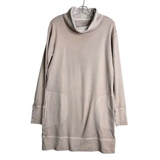 Athleta Eco Wash Turtleneck Sweatshirt Dress Womens M Beige Athletic Athleisure