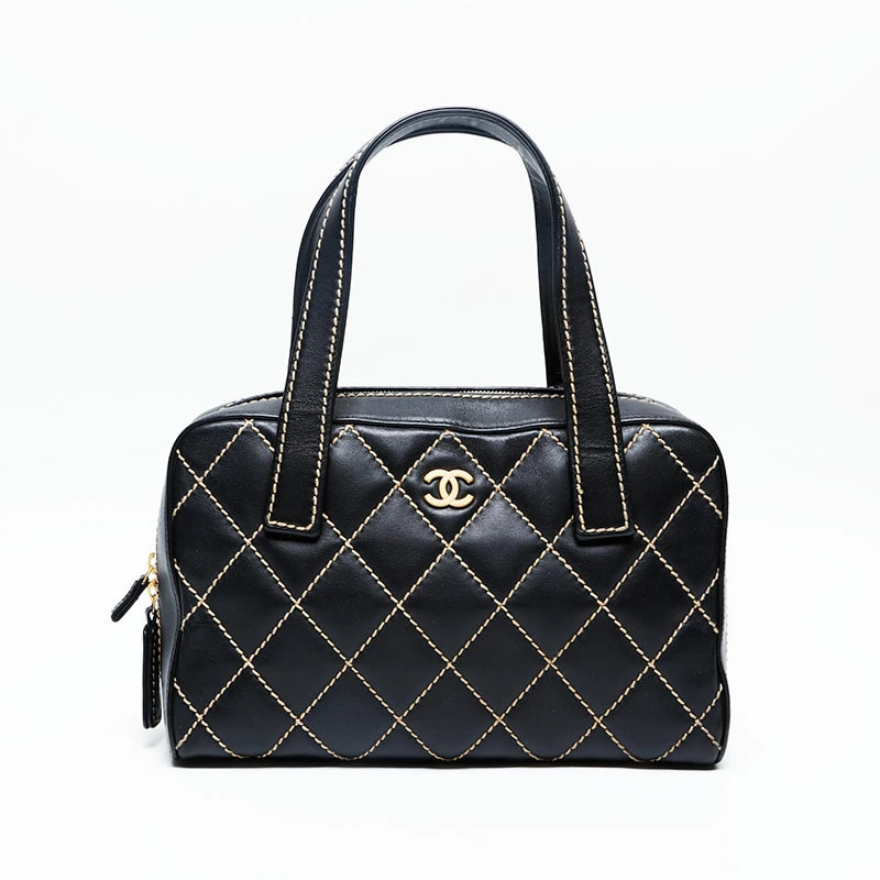 Chanel Lambskin Wild Stitch Bowling Bag Handbag in Mq
