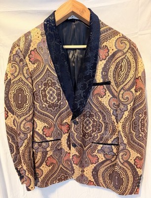 Giovanni Testi Mens 44R Paisley Jacquard Velvet Collar Dinner Jacket Blazer