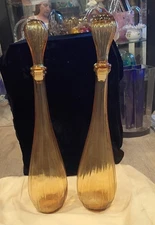 MCM Tall Amber Decanters With Toppers 2 Decanters In Set. Possibly Italian Made