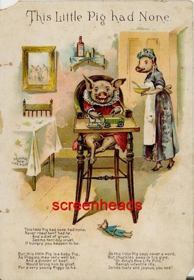 Victorian DR. KING'S CURE QUACK MEDICINE TRADE CARD Anthropomorphic DRESSED PIGS