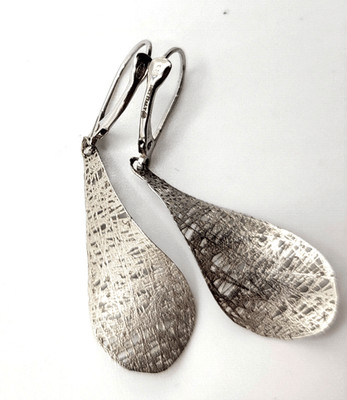 Sterling Silver Layered Leaf Dangle Drop Earrings English Clasp 1.75in