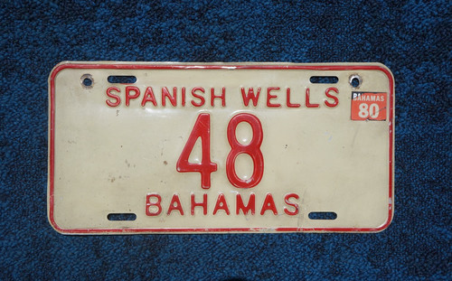 1979 1980 SPANISH WELLS Bahamas License Plate # 48 - Caribbean Island