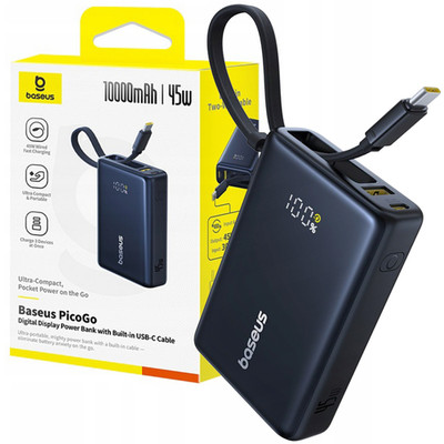 BASEUS 10000 mAh 45W Powerbank USB-A/C mit LED-Anzeige & Kabel schwarz