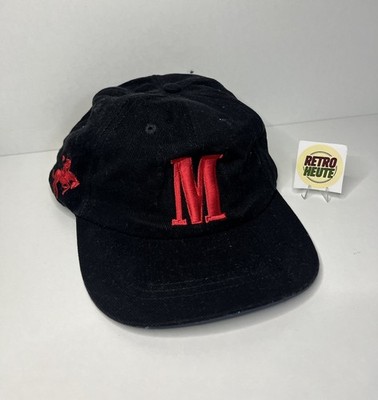Vintage 90s 90er Marlboro Cap Dadcap Snapback Schwarz Rot Leder Reiter