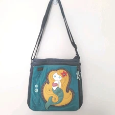 Chala Mermaid Crossbody Bag Teal Aqua Shoulder Purse Denim Trim Starfish Charm
