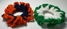 Handmade Orange Blue Crochet Scrunchies   Set of 2 Stretchy Hair Ties, New