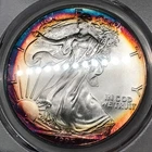 1995 Silver Eagle PCGS MS68 - *Rainbow Toning* - Blue/Purple/Red - 1¢ Auction