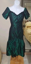 80'S PROM DRESS Blk Lace  Dark Grn Taffeta XS- See Photos For Measurements GUC