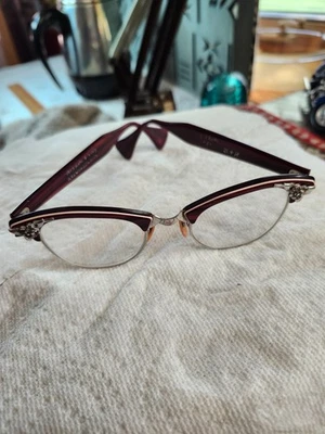 Vintage Art-Craft Cat-Eye Browline Framed Glasses with Rhinestone Corners 1950's - Image 1 of 4