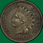 1907 Indian Head Cent Almost Uncirculated AU Coin, Corrosion #44192