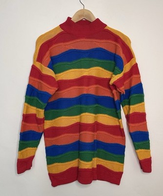 Vintage Rafaella Rainbow Coogi Style Ramie Cotton Knit Jumper Hong Kong Size S