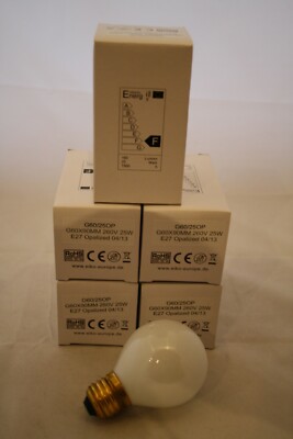 5x  E27 eiko Globelampe Glühbirne 25W OPAL   60mm (10120) KEIN LED!!