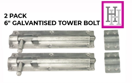 2 PACK 6" GALVANISED TOWER BOLT Gate Shed Slide Latch Lock Bolts Heavy Duty D1