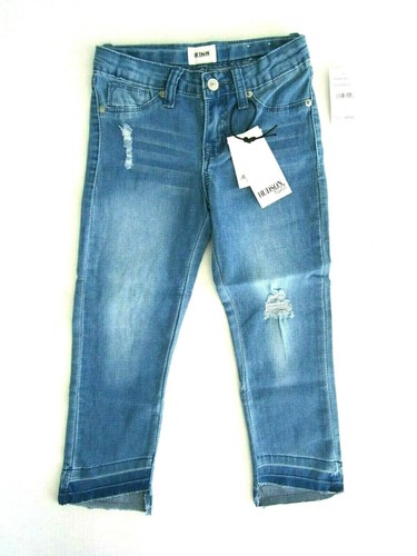 Hudson Kids Girls 5 Washed Blue Jesse Crop Hi-Lo Straight Leg Distressed Jeans - Picture 3 of 4