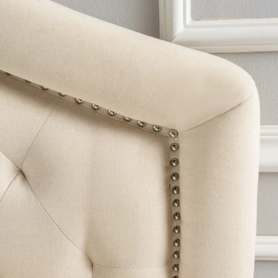 Maizyl Contemporary Queen/Full Beige Upholstered Headboard w/ Nailhead Accents - Image 4 of 4