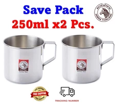 2x250ml Drinking Water Mug Thai Zebra Brand Kitchenware Silver Stainless Steel