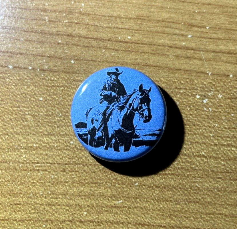 Vintage 80s 90s Style Pin Button The Old West Western Cowboy Horse 1